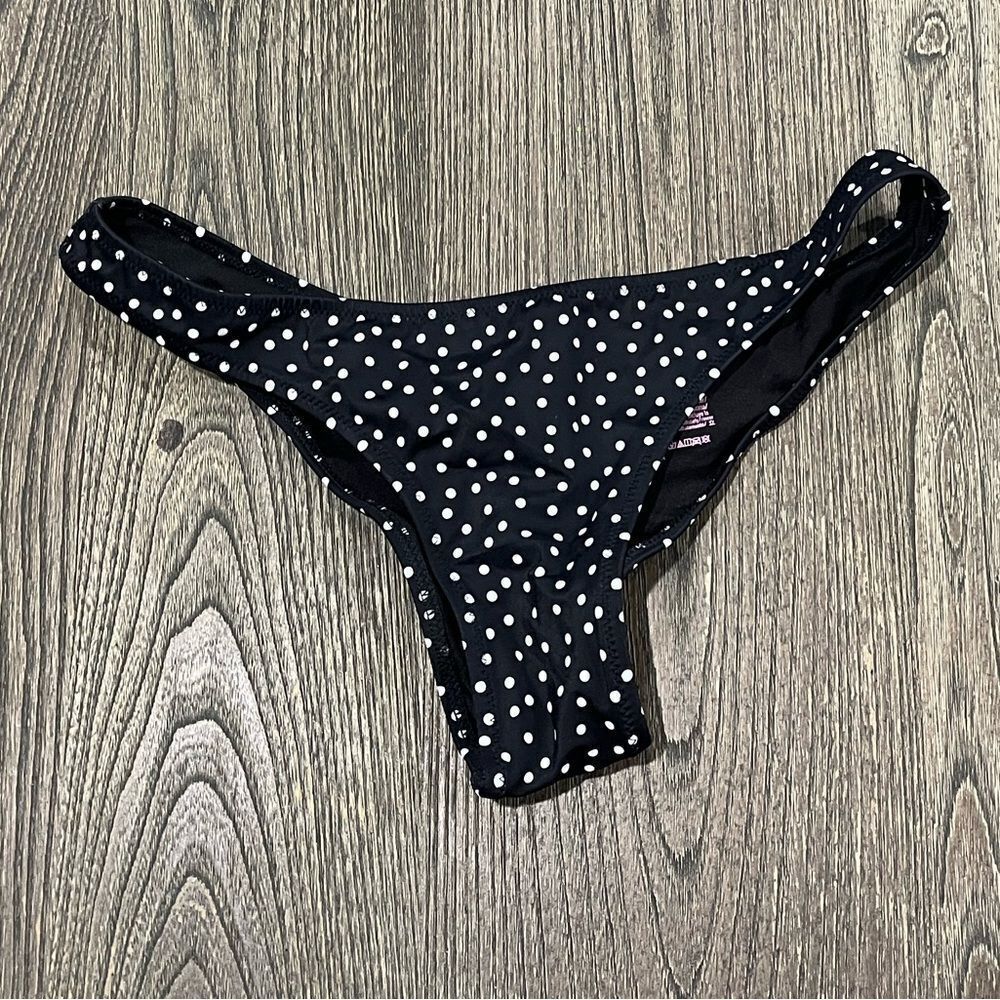 NWOT Victoria's Secret Zuma Bikini Bottom Cheeky Polka Dot Black White Size S